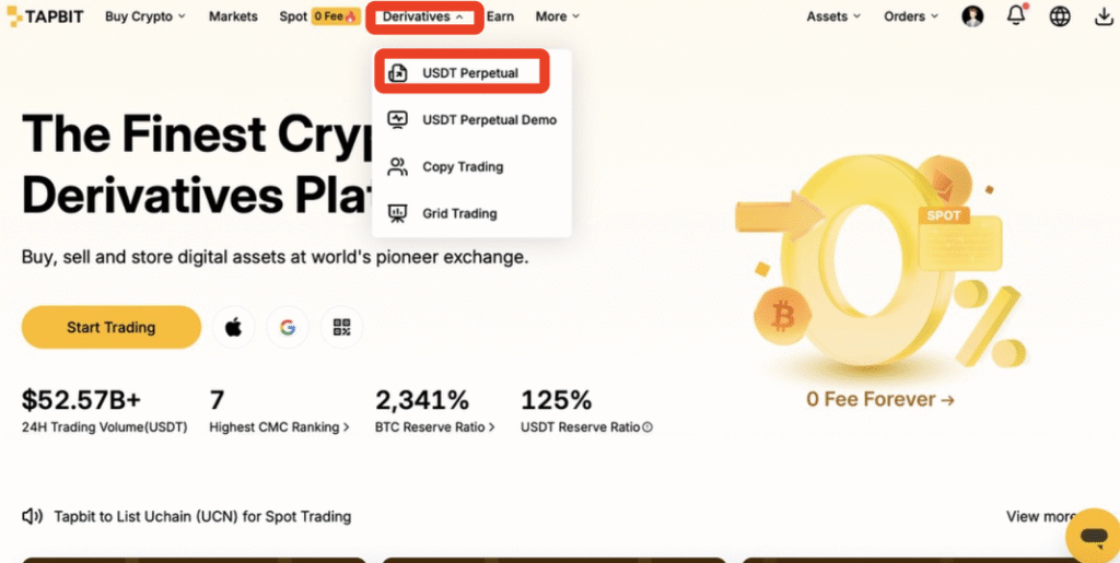 tapbit home page derivatives