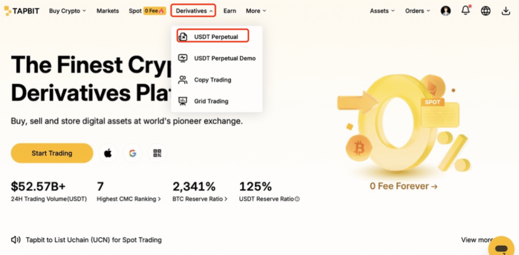 tapbit home page derivatives